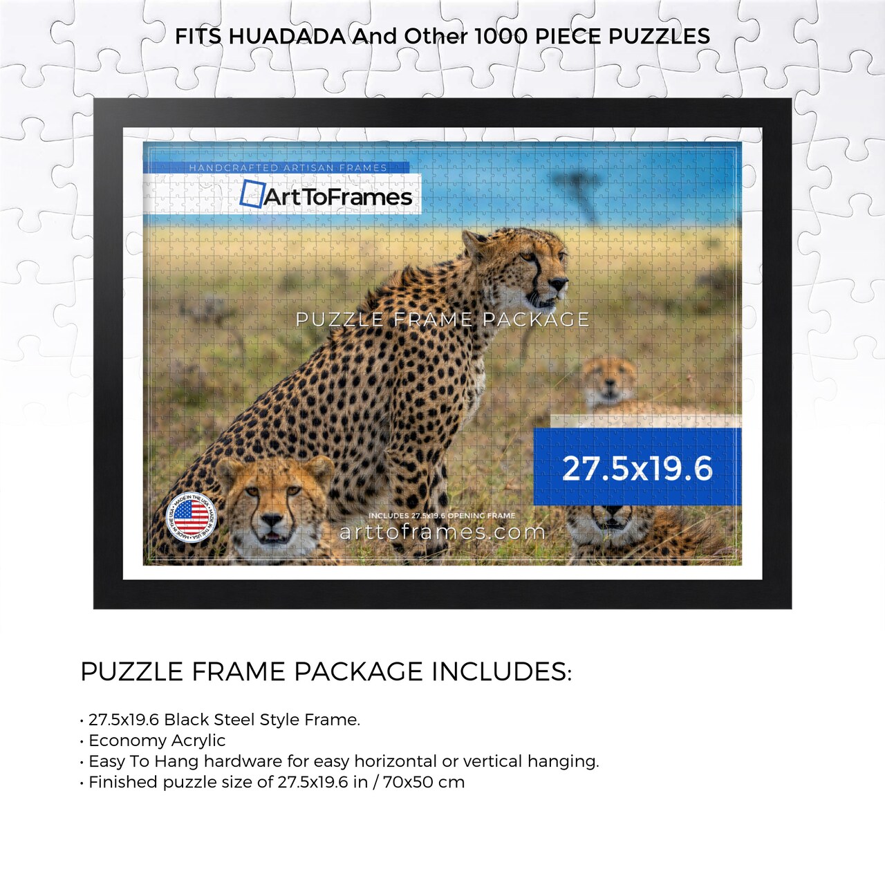 ArtToFrames 27.5x19.6 INCH / 70x50 CM Puzzle Frame for 1000 piece Puzzles.This 1.25 Inch Custom MDF Frame for Puzzles Comes with Economy Acrylic, Available in Multiple Colors